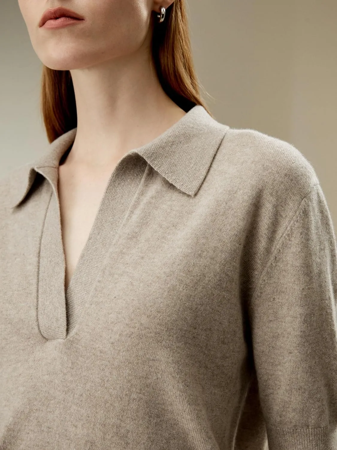 LilySilk 100% Baby Cashmere Sweater for Women Polo Shirt Style Pullover V Neck Lightweight Soft Half Sleeve Knit Tops