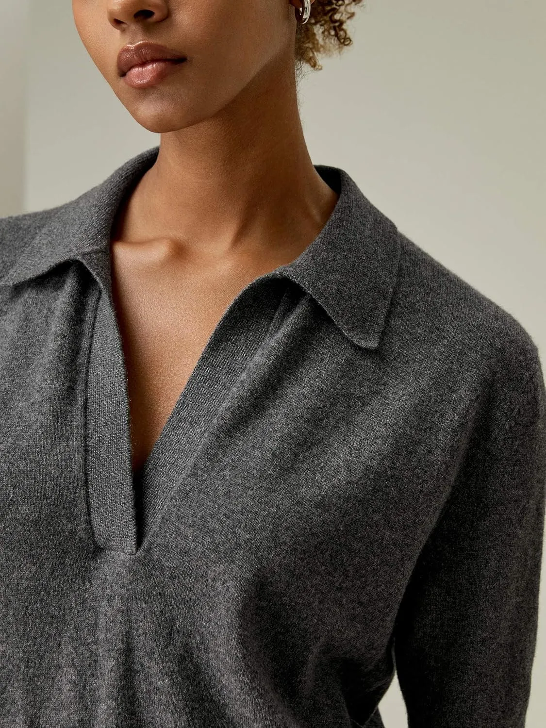 LilySilk 100% Baby Cashmere Sweater for Women Polo Shirt Style Pullover V Neck Lightweight Soft Half Sleeve Knit Tops