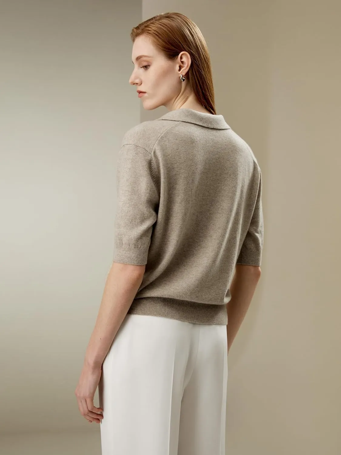 LilySilk 100% Baby Cashmere Sweater for Women Polo Shirt Style Pullover V Neck Lightweight Soft Half Sleeve Knit Tops