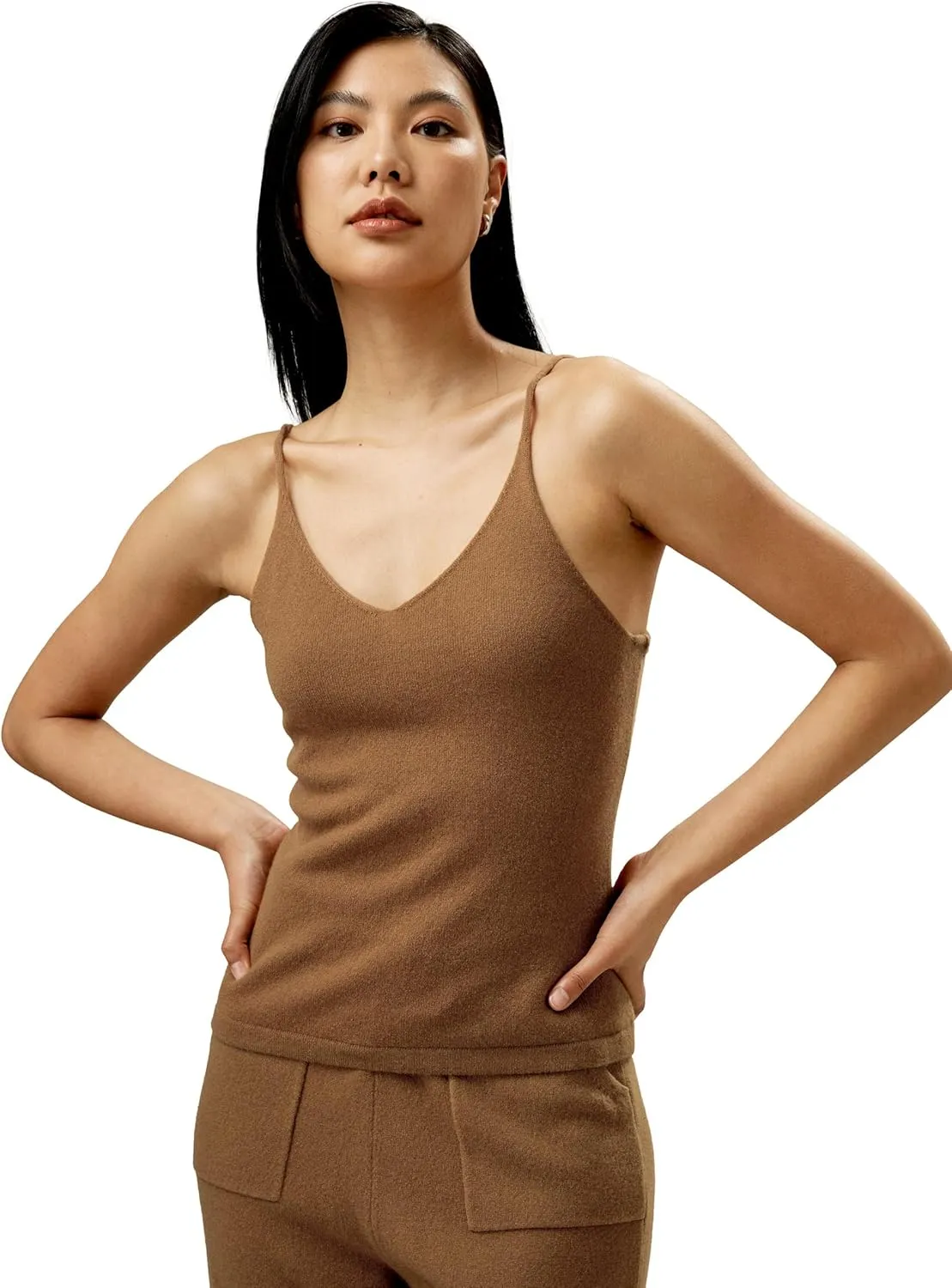 LilySilk 100% Cashmere Camisole Top V Neck Sleeveless Tops Slim Fit Sweater Cami Basic Layer Shirt for Women
