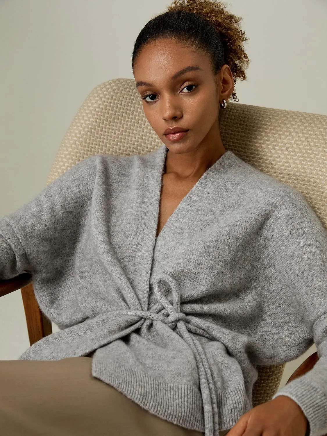 LilySilk Cashmere Silk Blended Lounge Wrap Cardigan for Women Relaxed Fit Wrap Front Coat for Autumn Winter Loungewear