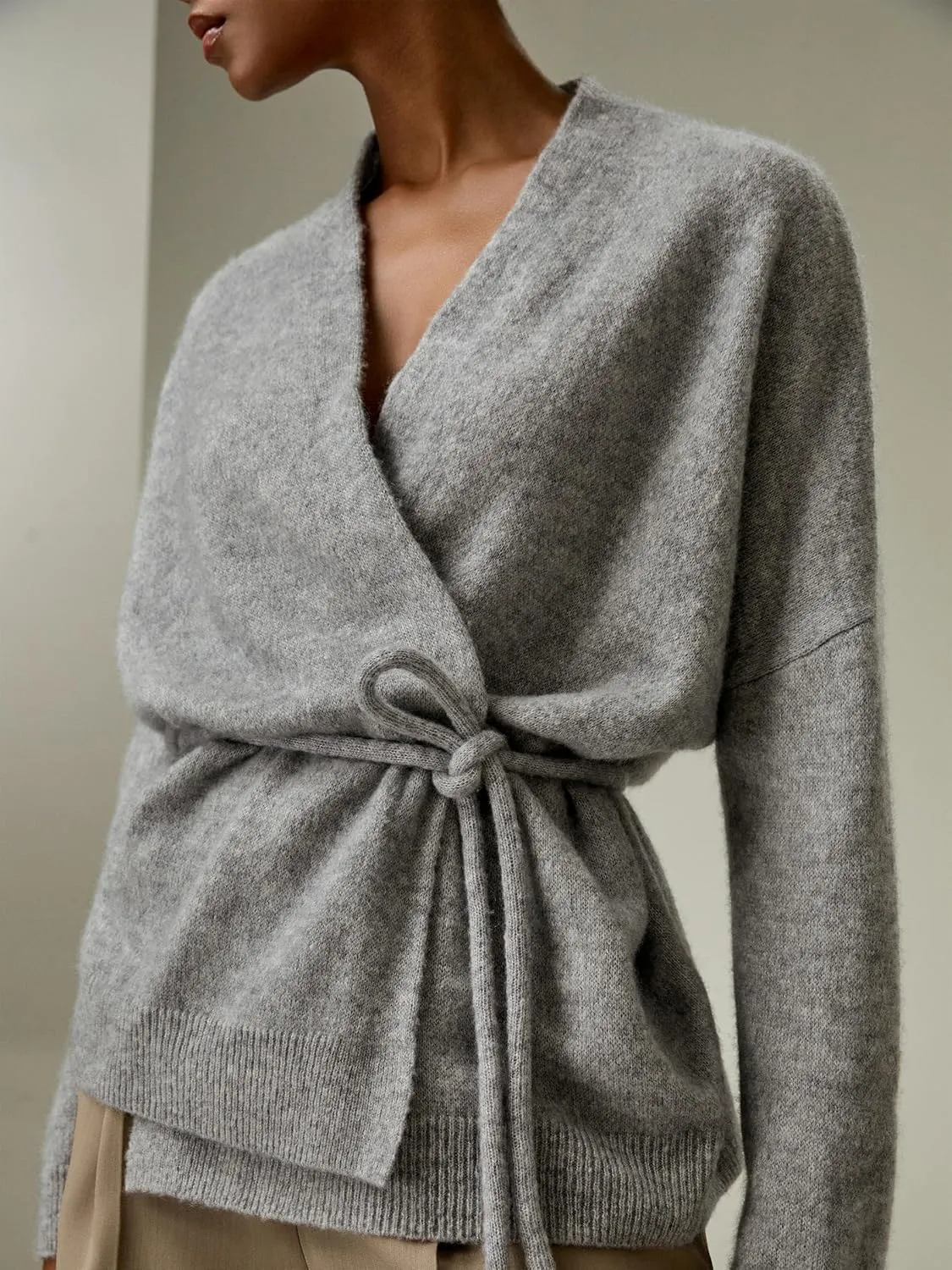 LilySilk Cashmere Silk Blended Lounge Wrap Cardigan for Women Relaxed Fit Wrap Front Coat for Autumn Winter Loungewear