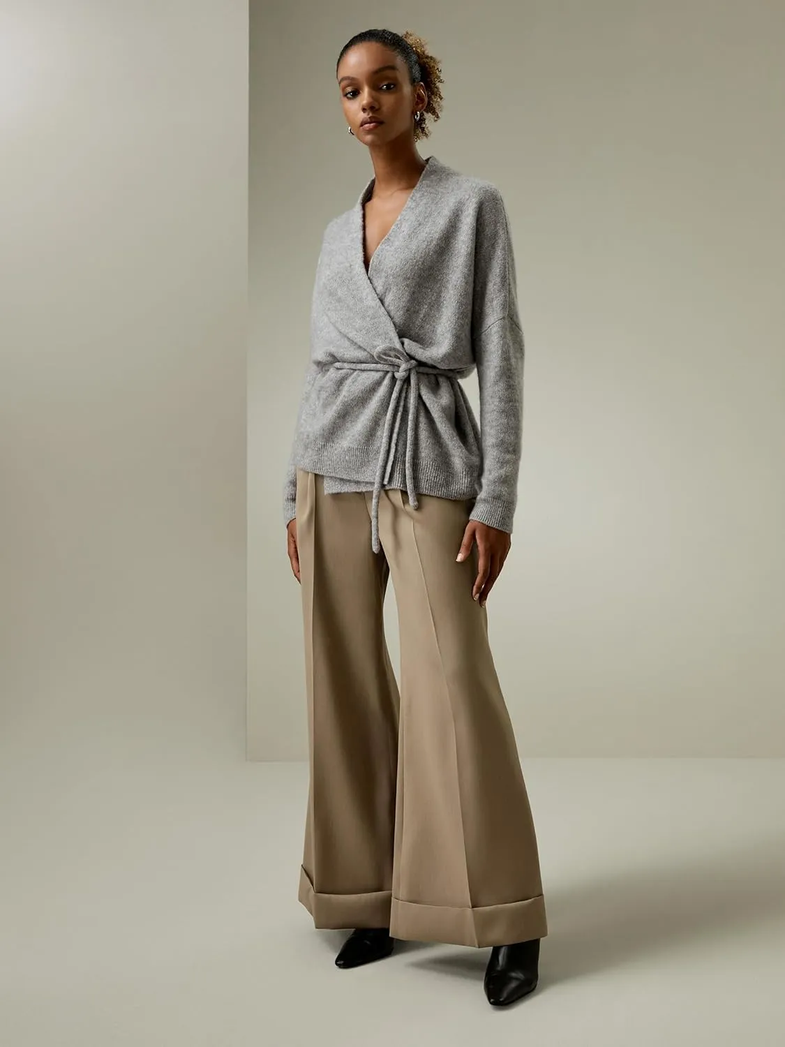 LilySilk Cashmere Silk Blended Lounge Wrap Cardigan for Women Relaxed Fit Wrap Front Coat for Autumn Winter Loungewear