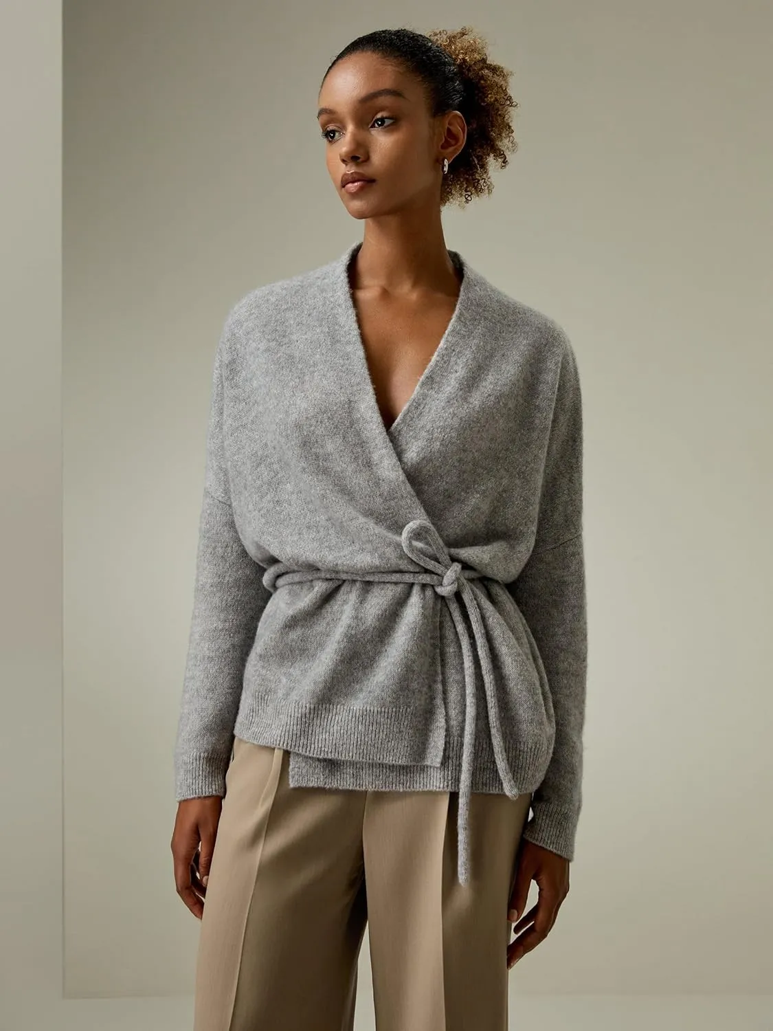 LilySilk Cashmere Silk Blended Lounge Wrap Cardigan for Women Relaxed Fit Wrap Front Coat for Autumn Winter Loungewear