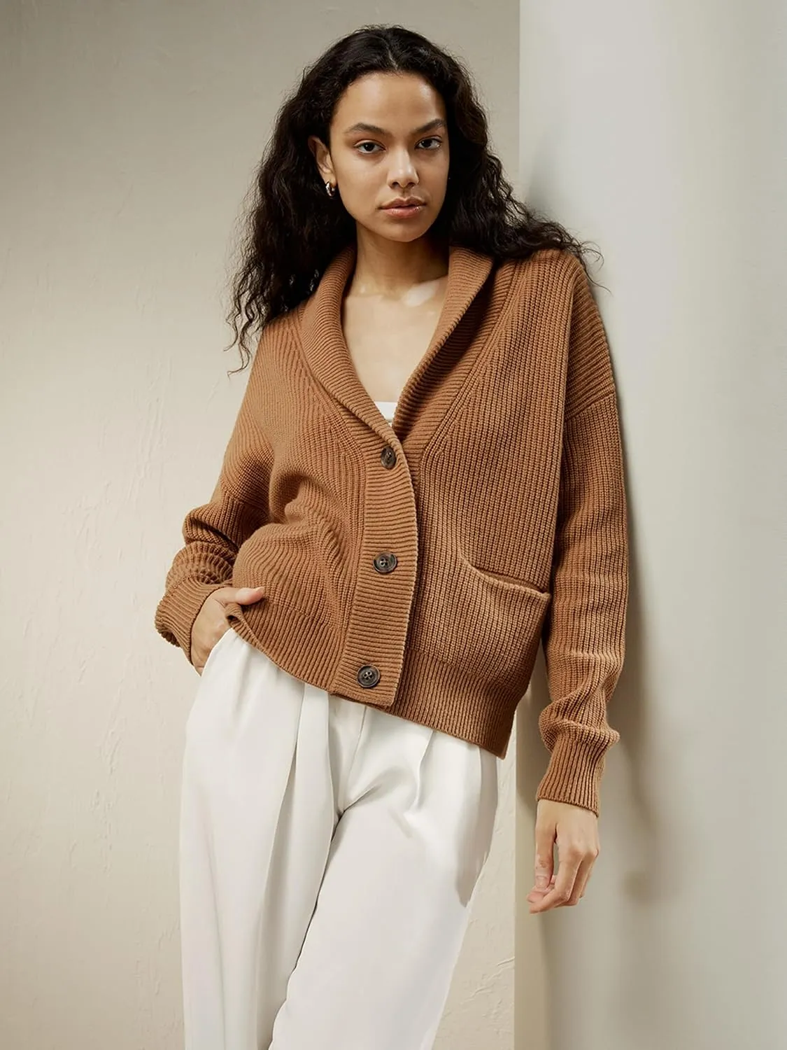 LilySilk Womens Oversized Cardigan Drop-Shoulder Premium Wool Cashmere Fall Pullover Sweater Causal Loungewear