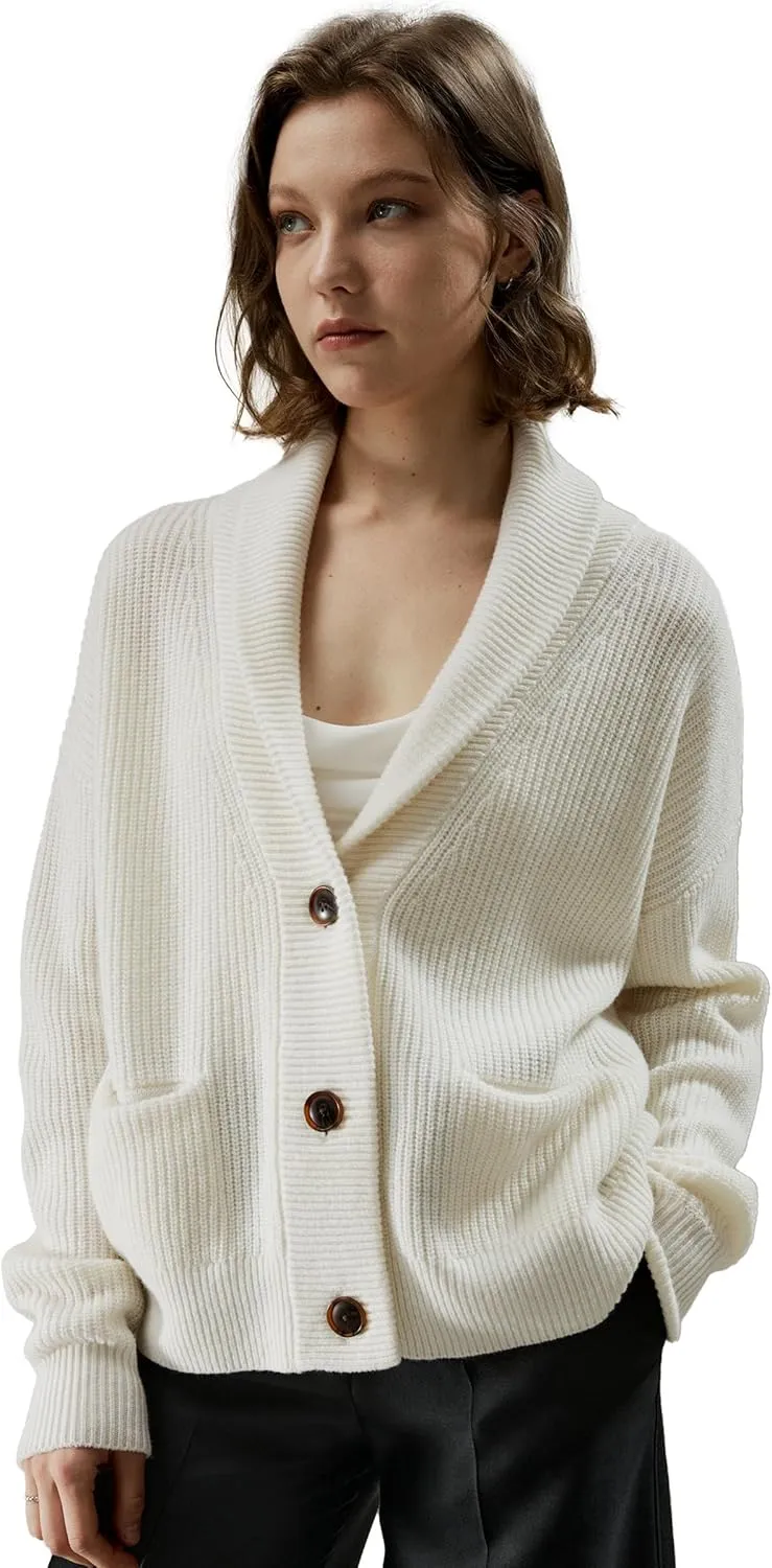LilySilk Womens Oversized Cardigan Drop-Shoulder Premium Wool Cashmere Fall Pullover Sweater Causal Loungewear