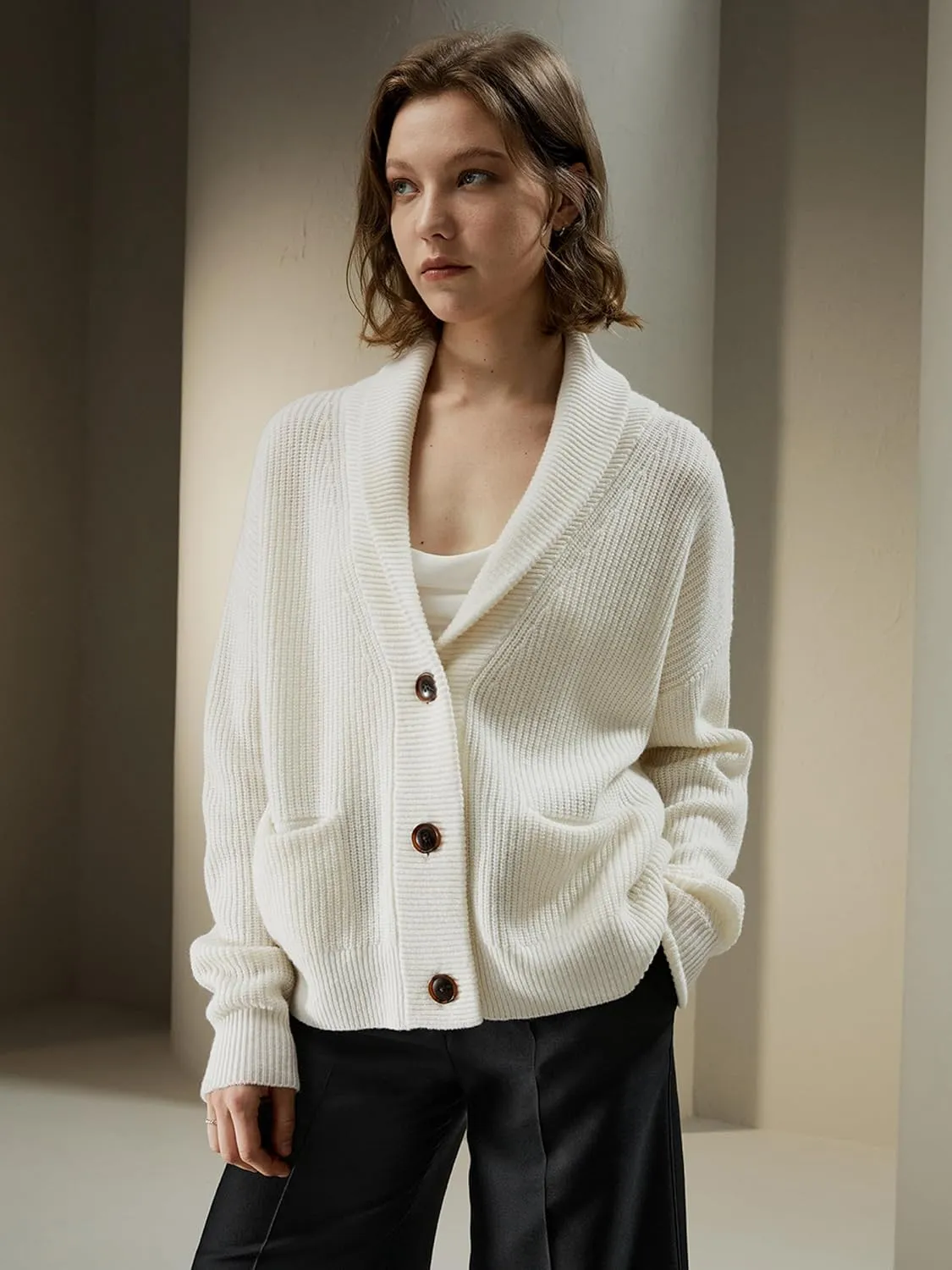 LilySilk Womens Oversized Cardigan Drop-Shoulder Premium Wool Cashmere Fall Pullover Sweater Causal Loungewear