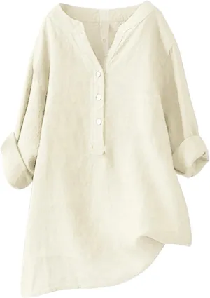 Linen Oversize Shirts Womens Button Roll Long Sleeve Tops Causal Elegant Dress Shirt Loose Chic Summer Linen Clothes