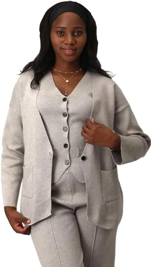 Linen Suit Set Women 3 Piece Blazer Pants Elegant Breasted Jacket Wide Leg Pants Versatile Work Event Attire
