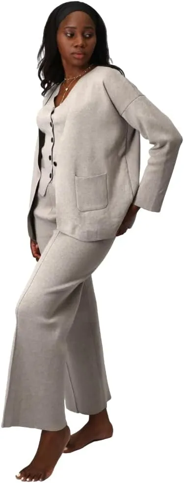 Linen Suit Set Women 3 Piece Blazer Pants Elegant Breasted Jacket Wide Leg Pants Versatile Work Event Attire