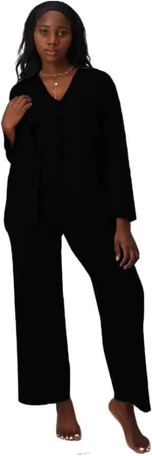 Linen Suit Set Women 3 Piece Blazer Pants Elegant Breasted Jacket Wide Leg Pants Versatile Work Event Attire