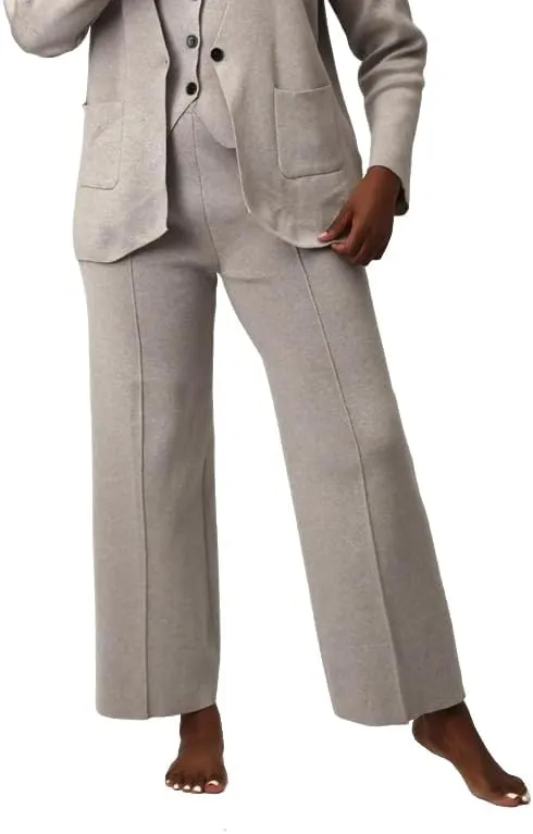 Linen Suit Set Women 3 Piece Blazer Pants Elegant Breasted Jacket Wide Leg Pants Versatile Work Event Attire