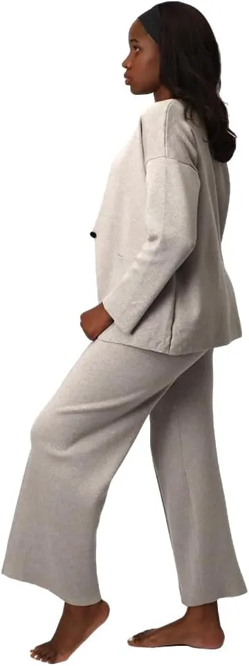 Linen Suit Set Women 3 Piece Blazer Pants Elegant Breasted Jacket Wide Leg Pants Versatile Work Event Attire