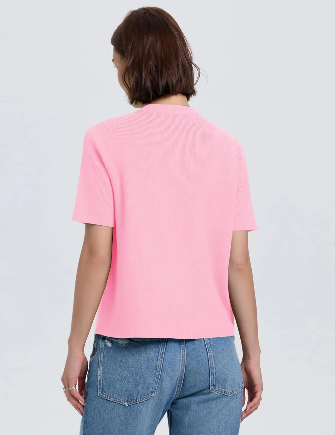 LOMON Womens Spring Summer Short Sleeve Cardigan Sweaters Trendy Crew Neck Button Down Lightweight Knit Outfit Y2k Clothes