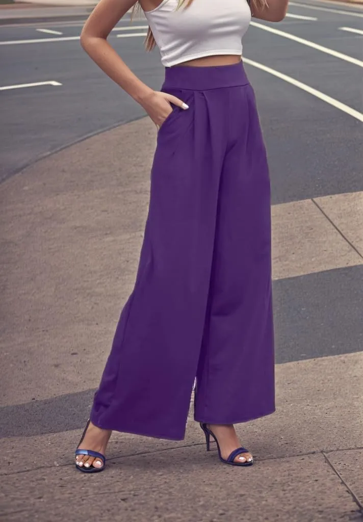 LROSEY Women Casual Stretchy Wide Leg Palazzo Pants with Pockets Flowy Dress Pants High Waisted Trousers
