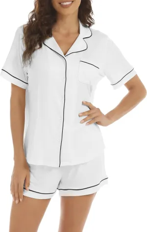 LUBOT Womens Pajamas Set PJ Set for Women Soft 2 Piece Button Down Ladies Comfy Long Short Sleeve Sleepwear Set S-XXL