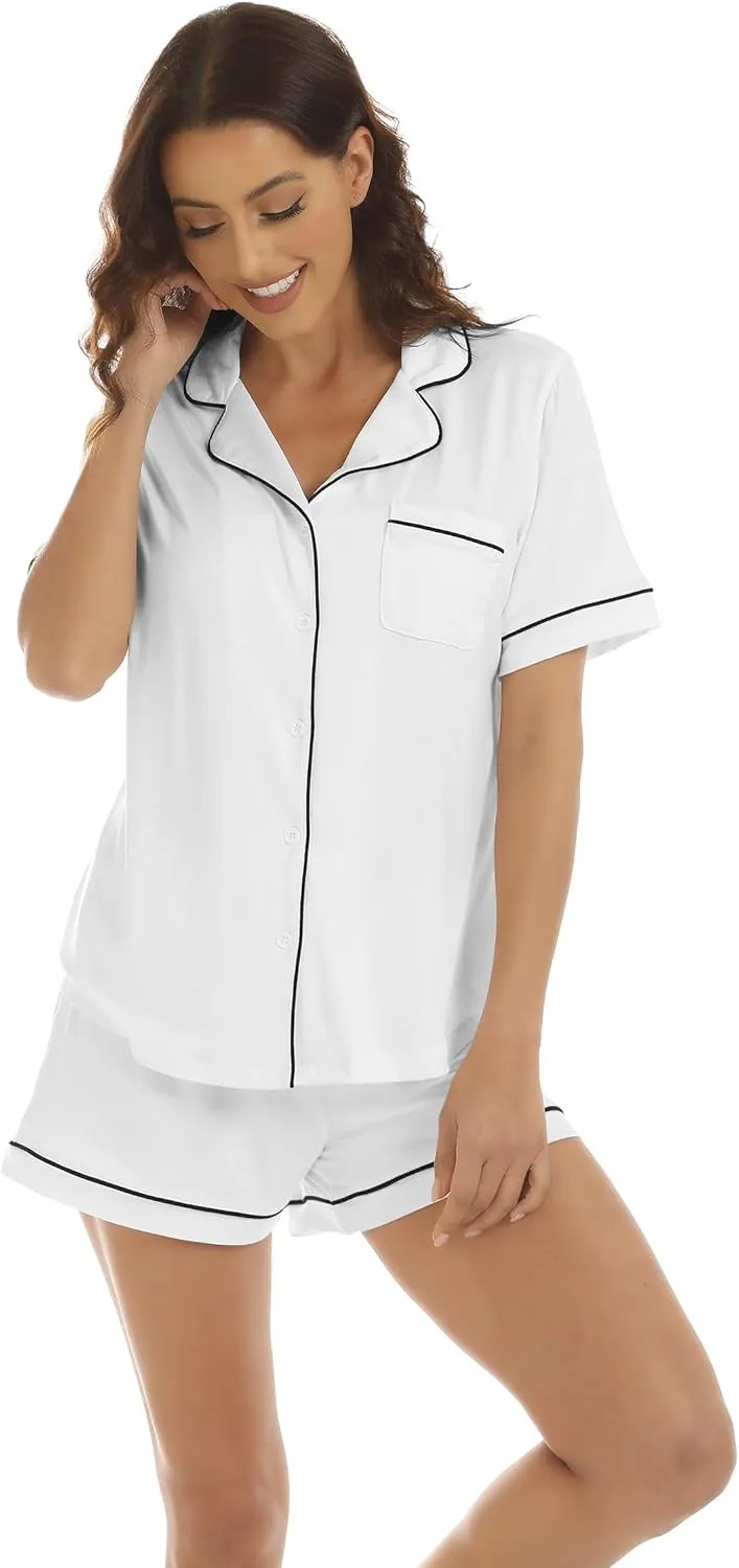 LUBOT Womens Pajamas Set PJ Set for Women Soft 2 Piece Button Down Ladies Comfy Long Short Sleeve Sleepwear Set S-XXL