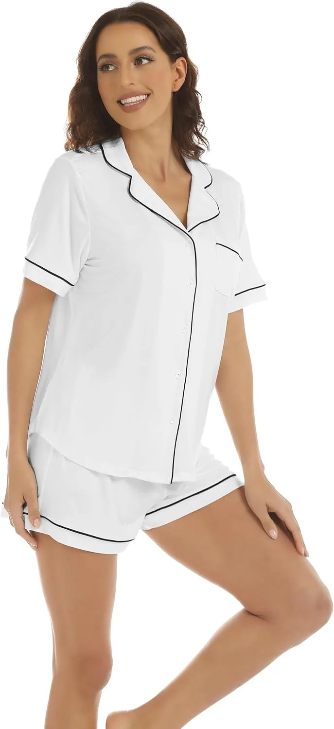 LUBOT Womens Pajamas Set PJ Set for Women Soft 2 Piece Button Down Ladies Comfy Long Short Sleeve Sleepwear Set S-XXL