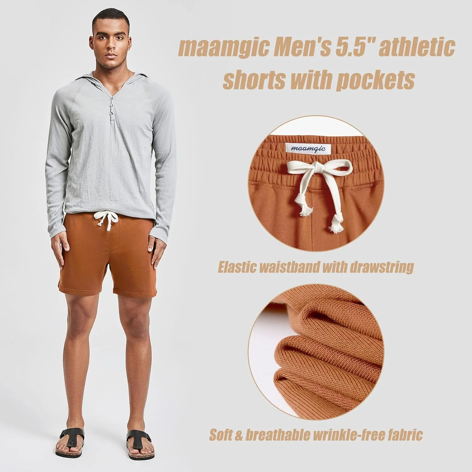maamgic Mens Athletic Gym Shorts 5.5" Elastic Waist Casual Pajama Pocket Jogger Men Workout Short Pants