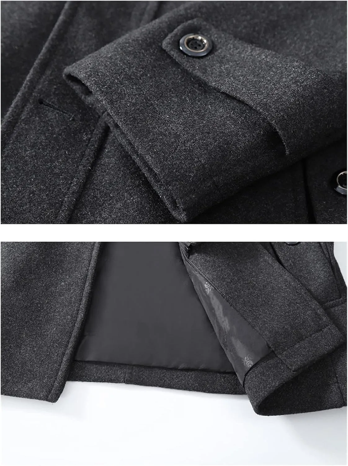 Maiyifu-GJ Men Layered Collar Wool Blend Jacket Military Single Breasted Pea Coat Thick Stylish Quilted Lined Trench Overcoat
