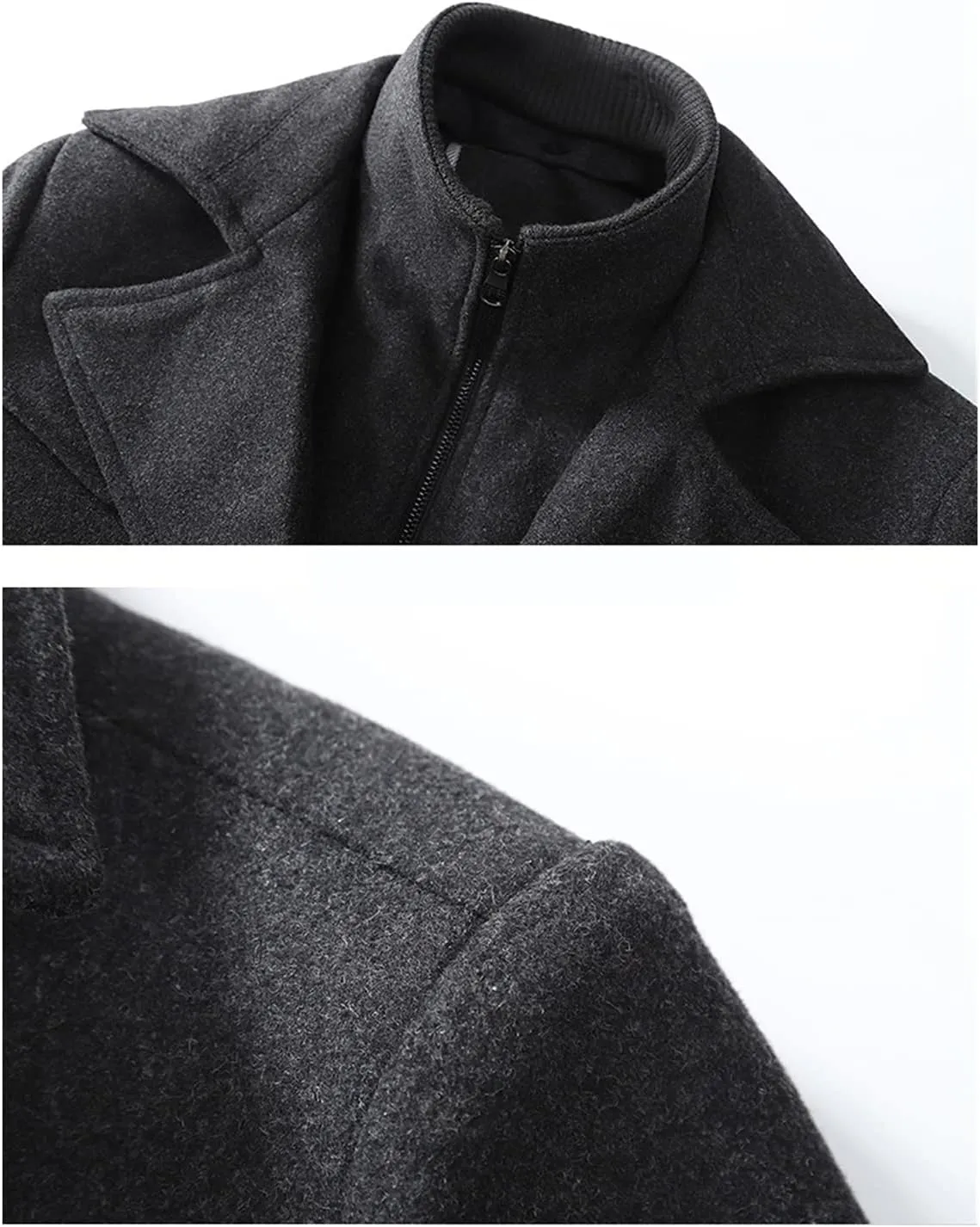 Maiyifu-GJ Men Layered Collar Wool Blend Jacket Military Single Breasted Pea Coat Thick Stylish Quilted Lined Trench Overcoat