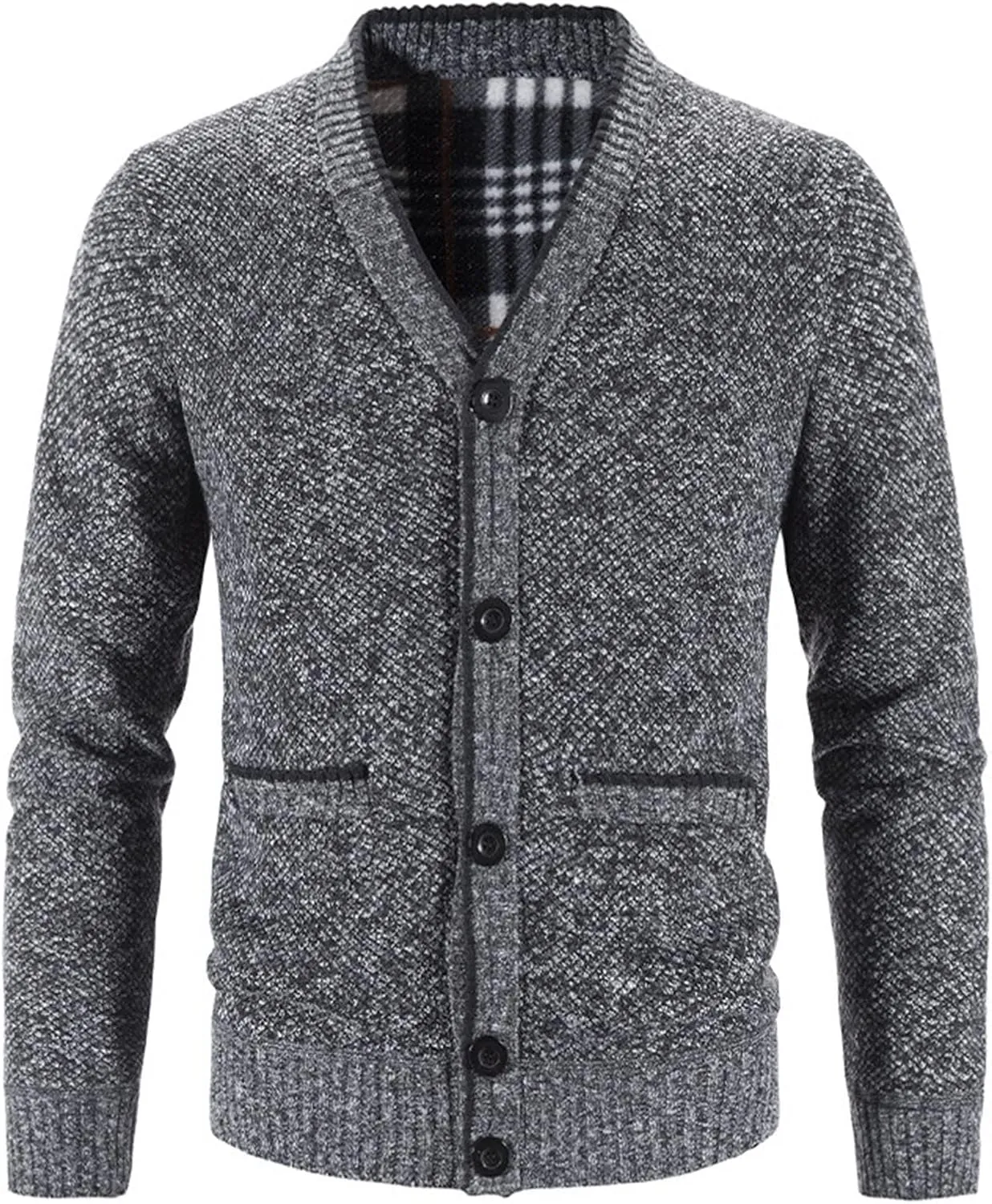 Maiyifu-GJ Men V Neck Knitted Cardigan Sweater Casual Button Down Knit Sweater Lightweight Open Front Knitwear with 2 Pockets