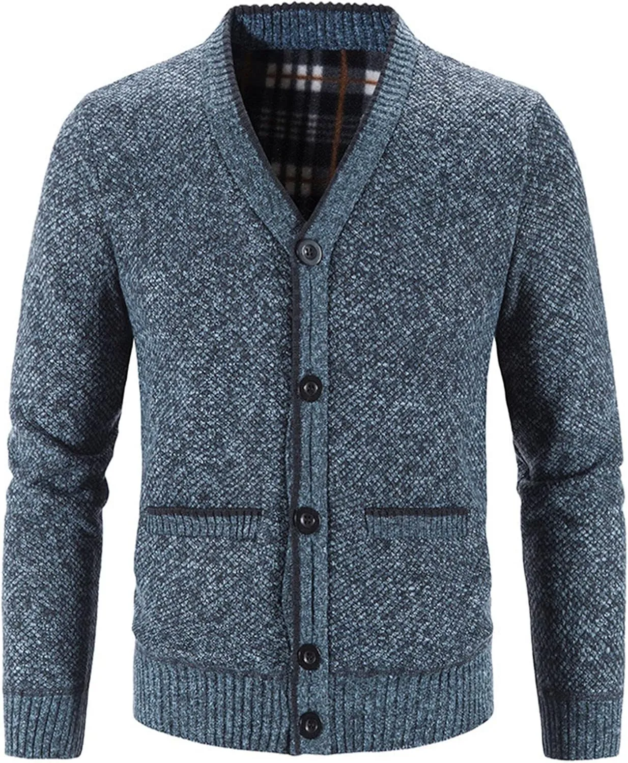 Maiyifu-GJ Men V Neck Knitted Cardigan Sweater Casual Button Down Knit Sweater Lightweight Open Front Knitwear with 2 Pockets