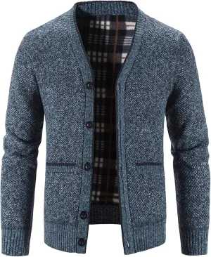 Maiyifu-GJ Men V Neck Knitted Cardigan Sweater Casual Button Down Knit Sweater Lightweight Open Front Knitwear with 2 Pockets