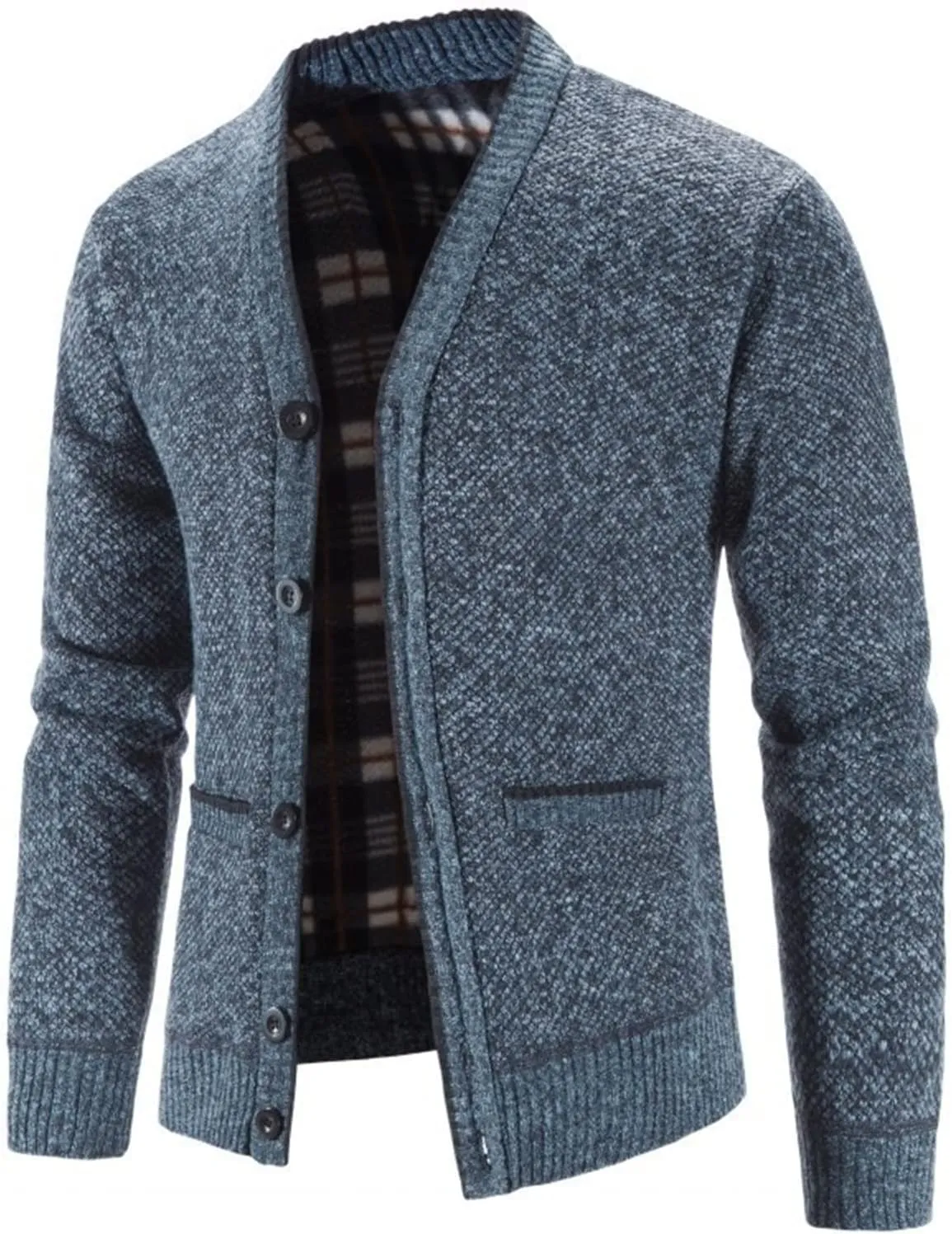 Maiyifu-GJ Men V Neck Knitted Cardigan Sweater Casual Button Down Knit Sweater Lightweight Open Front Knitwear with 2 Pockets