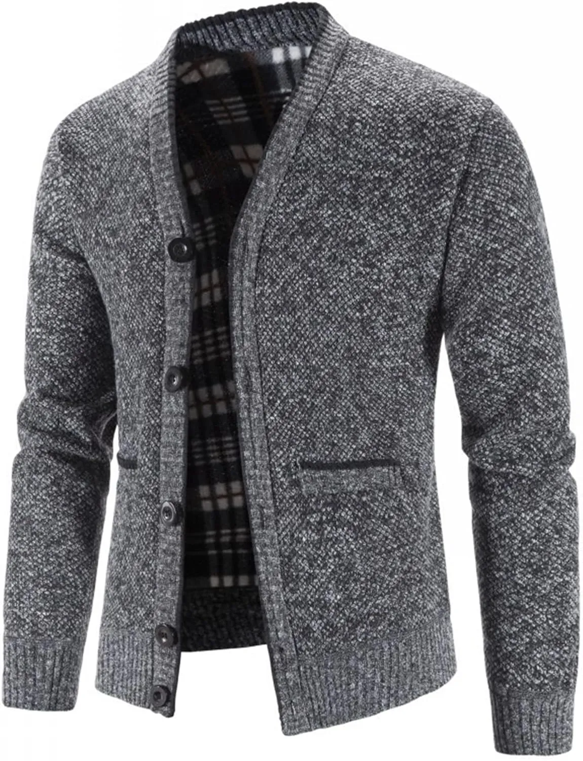 Maiyifu-GJ Men V Neck Knitted Cardigan Sweater Casual Button Down Knit Sweater Lightweight Open Front Knitwear with 2 Pockets