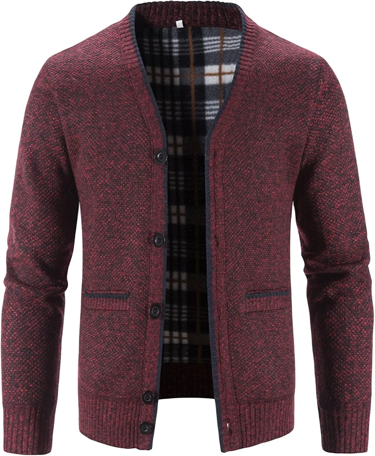 Maiyifu-GJ Men V Neck Knitted Cardigan Sweater Casual Button Down Knit Sweater Lightweight Open Front Knitwear with 2 Pockets