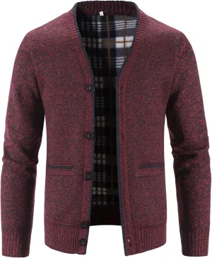 Maiyifu-GJ Men V Neck Knitted Cardigan Sweater Casual Button Down Knit Sweater Lightweight Open Front Knitwear with 2 Pockets