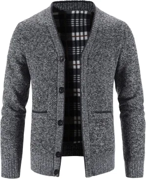 Maiyifu-GJ Men V Neck Knitted Cardigan Sweater Casual Button Down Knit Sweater Lightweight Open Front Knitwear with 2 Pockets