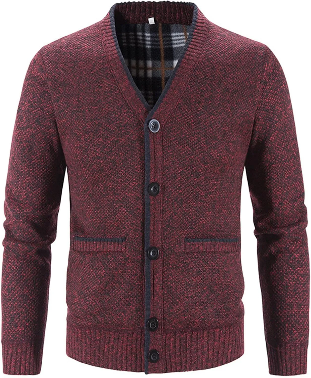 Maiyifu-GJ Men V Neck Knitted Cardigan Sweater Casual Button Down Knit Sweater Lightweight Open Front Knitwear with 2 Pockets