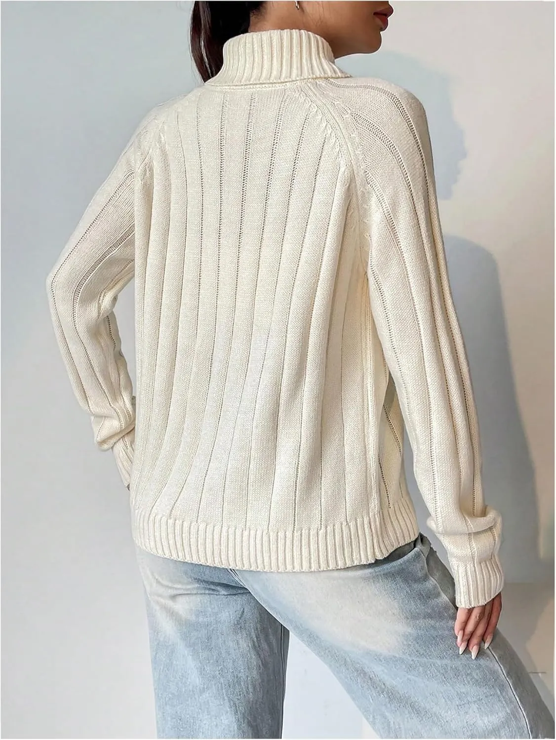 MakeMeChic Women's Turtleneck Sweater Knitwear Long Sleeve Rib Knitted Pullover Tops