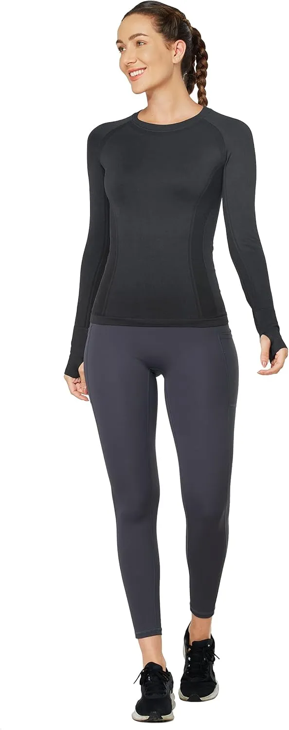 MathCat Long Sleeve Workout Tops for Women, Seamless Yoga Running Tops Breathable Athletic Shirts 3 Pack
