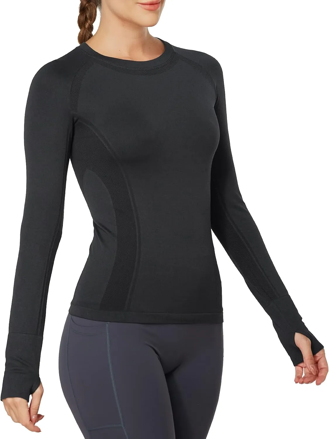 MathCat Long Sleeve Workout Tops for Women, Seamless Yoga Running Tops Breathable Athletic Shirts 3 Pack