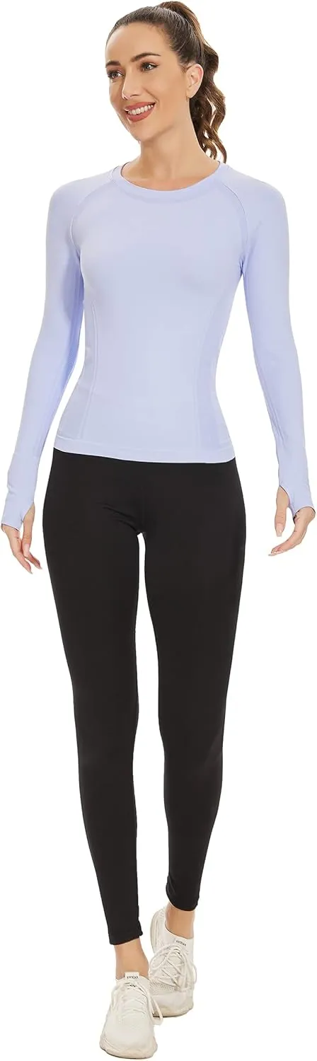 MathCat Long Sleeve Workout Tops for Women, Seamless Yoga Running Tops Breathable Athletic Shirts 3 Pack