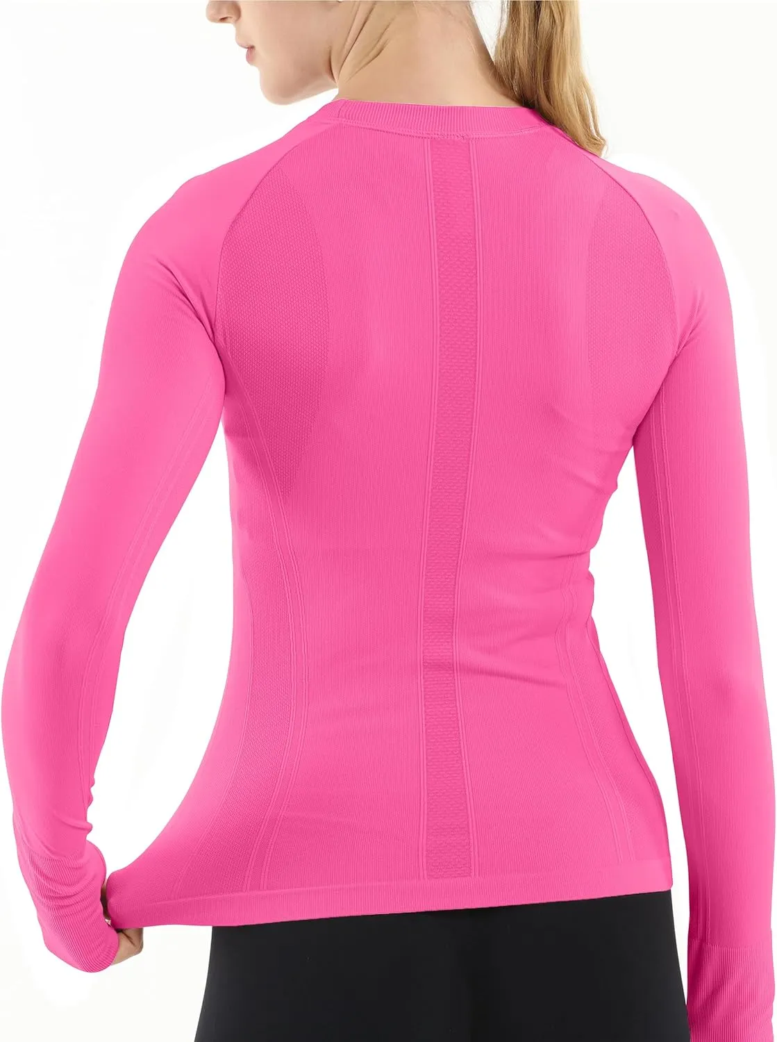 MathCat Seamless Workout Shirts for Women Long Sleeve Yoga Running Shirt Breathable Athletic Tops Slim Fit 2 Pack