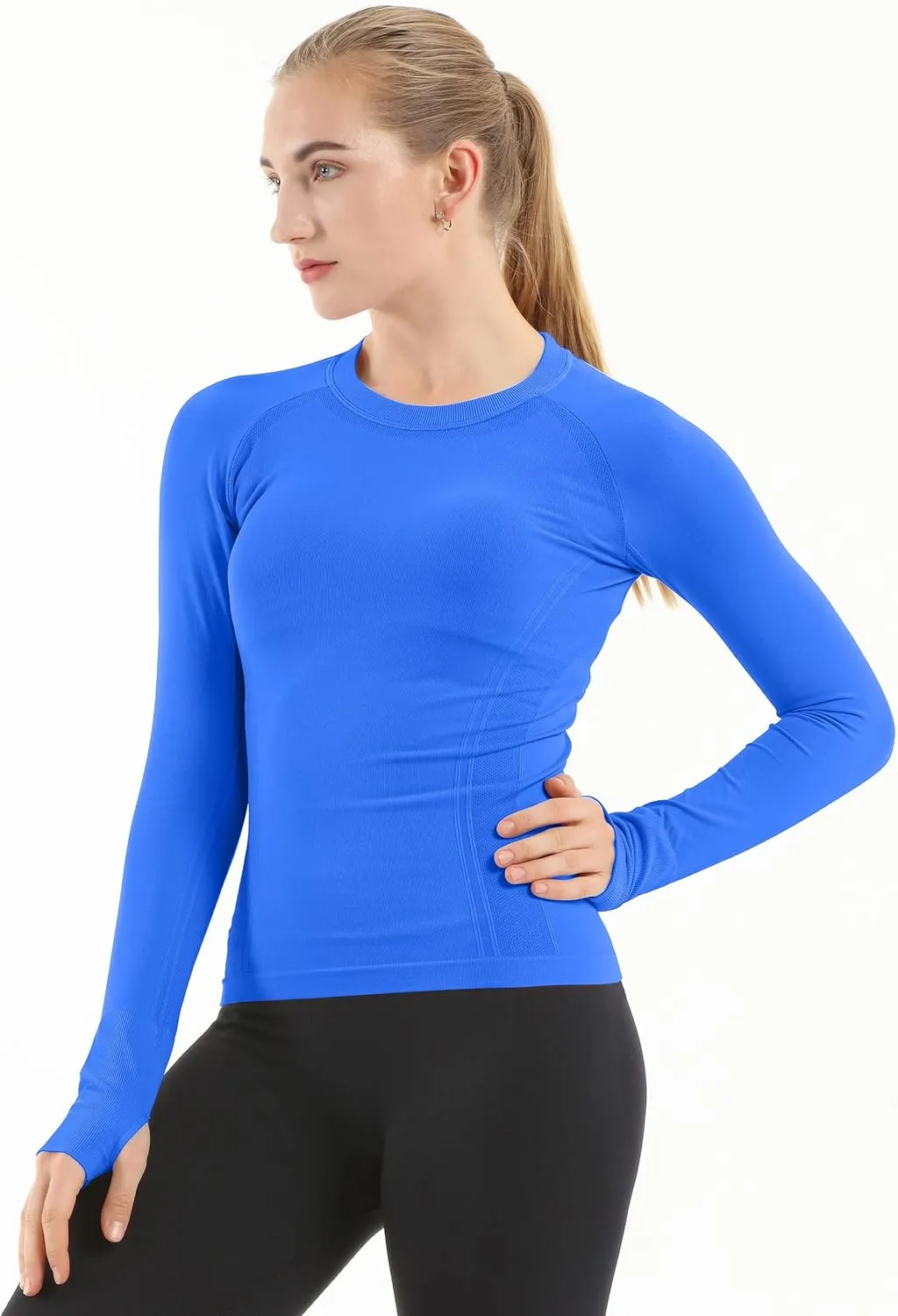 MathCat Seamless Workout Shirts for Women Long Sleeve Yoga Running Shirt Breathable Athletic Tops Slim Fit 2 Pack