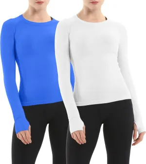 MathCat Seamless Workout Shirts for Women Long Sleeve Yoga Running Shirt Breathable Athletic Tops Slim Fit 2 Pack