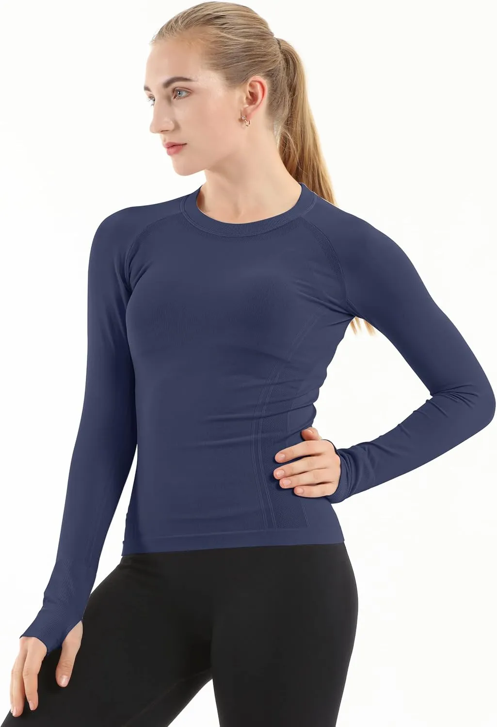 MathCat Seamless Workout Shirts for Women Long Sleeve Yoga Running Shirt Breathable Athletic Tops Slim Fit 2 Pack