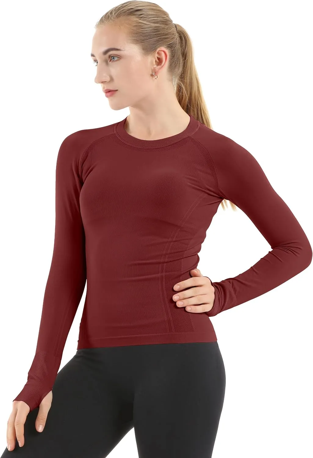 MathCat Seamless Workout Shirts for Women Long Sleeve Yoga Running Shirt Breathable Athletic Tops Slim Fit 2 Pack