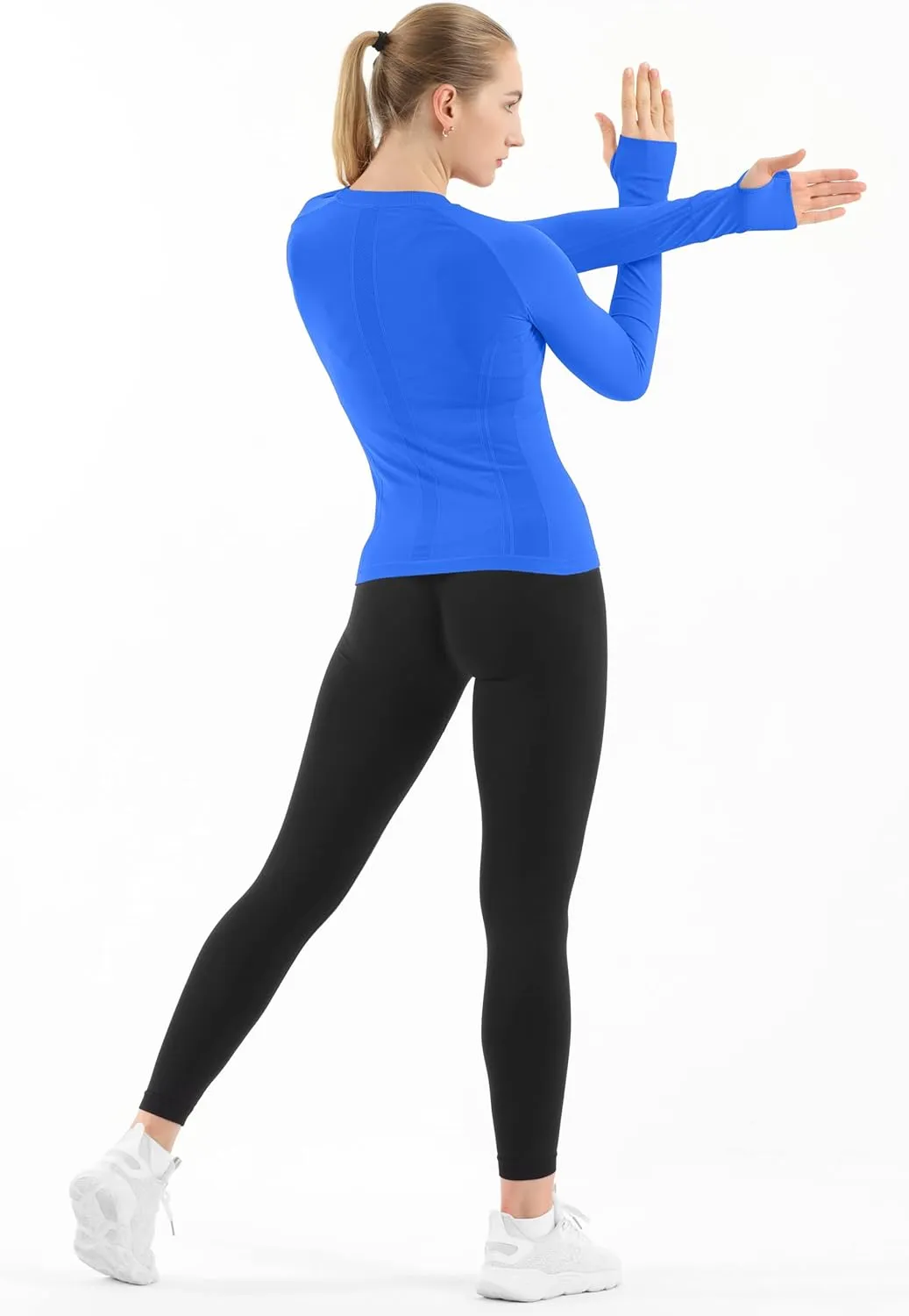 MathCat Seamless Workout Shirts for Women Long Sleeve Yoga Running Shirt Breathable Athletic Tops Slim Fit 2 Pack