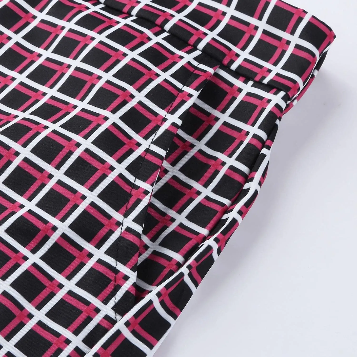Men Grid Tailored Pants Casual Slim Fit Chinos Plaid Printed Stretch Flat-Front Dress Pants Skinny Business Pencil Pants