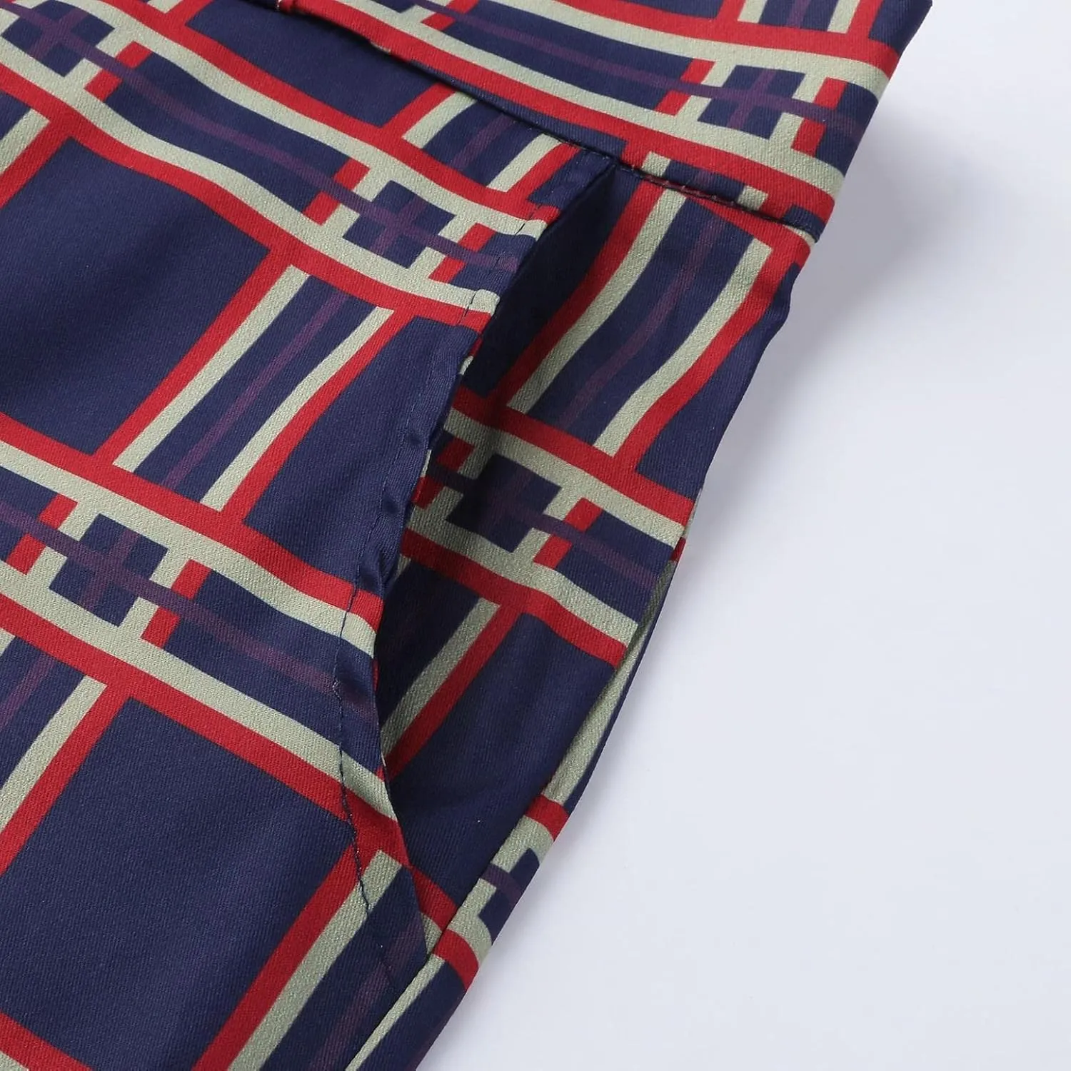 Men Grid Tailored Pants Casual Slim Fit Chinos Plaid Printed Stretch Flat-Front Dress Pants Skinny Business Pencil Pants