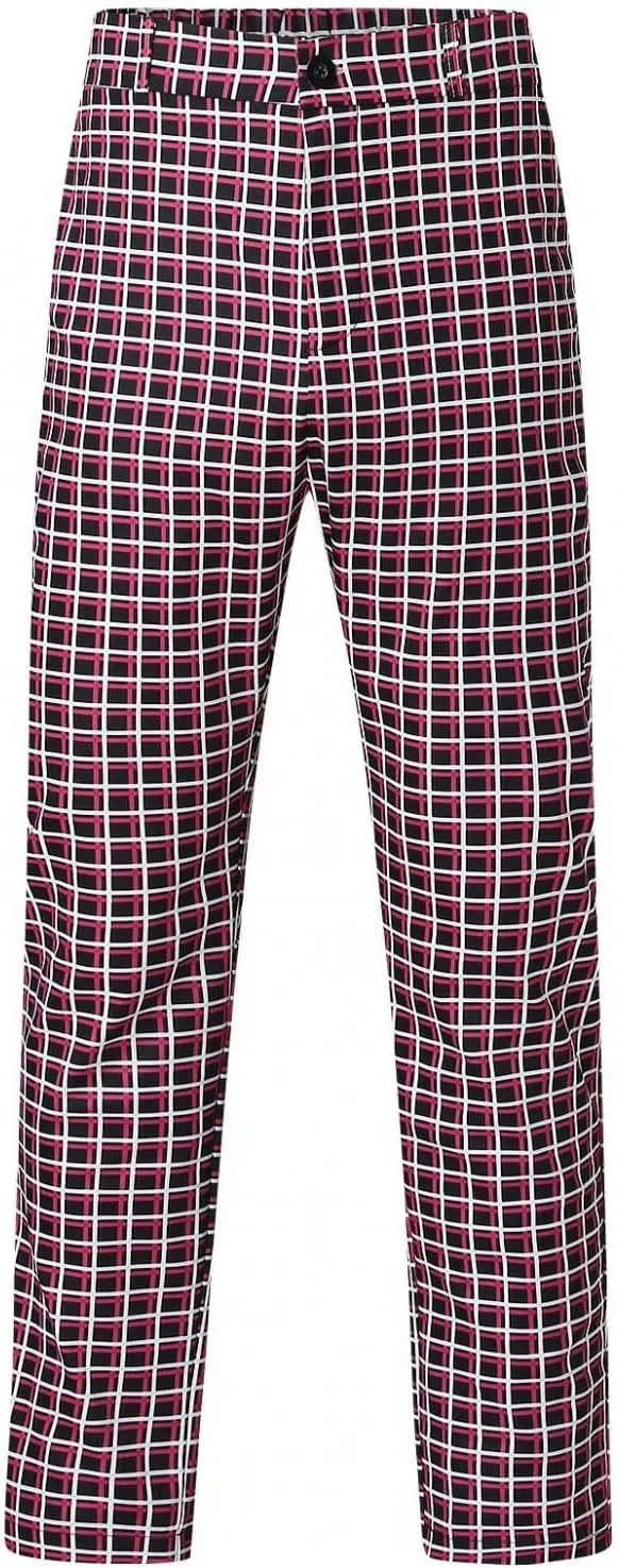 Men Grid Tailored Pants Casual Slim Fit Chinos Plaid Printed Stretch Flat-Front Dress Pants Skinny Business Pencil Pants