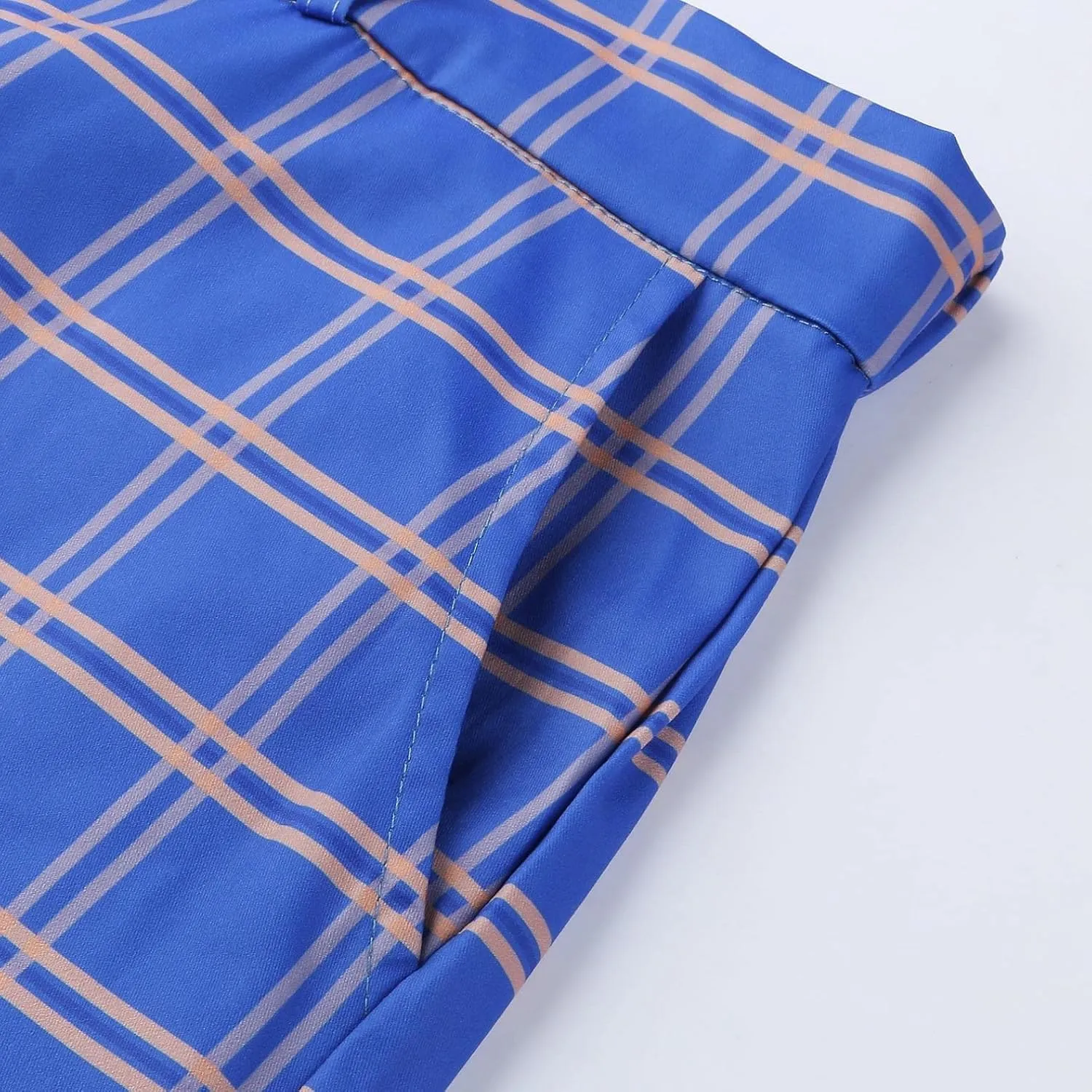 Men Grid Tailored Pants Casual Slim Fit Chinos Plaid Printed Stretch Flat-Front Dress Pants Skinny Business Pencil Pants