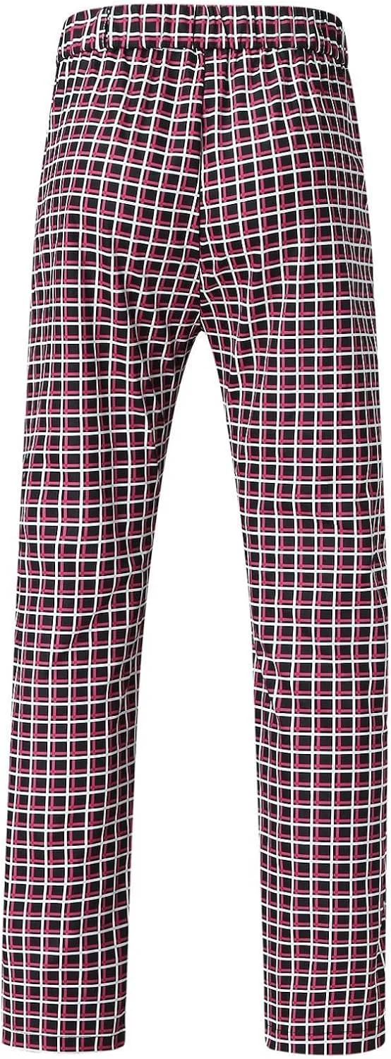 Men Grid Tailored Pants Casual Slim Fit Chinos Plaid Printed Stretch Flat-Front Dress Pants Skinny Business Pencil Pants