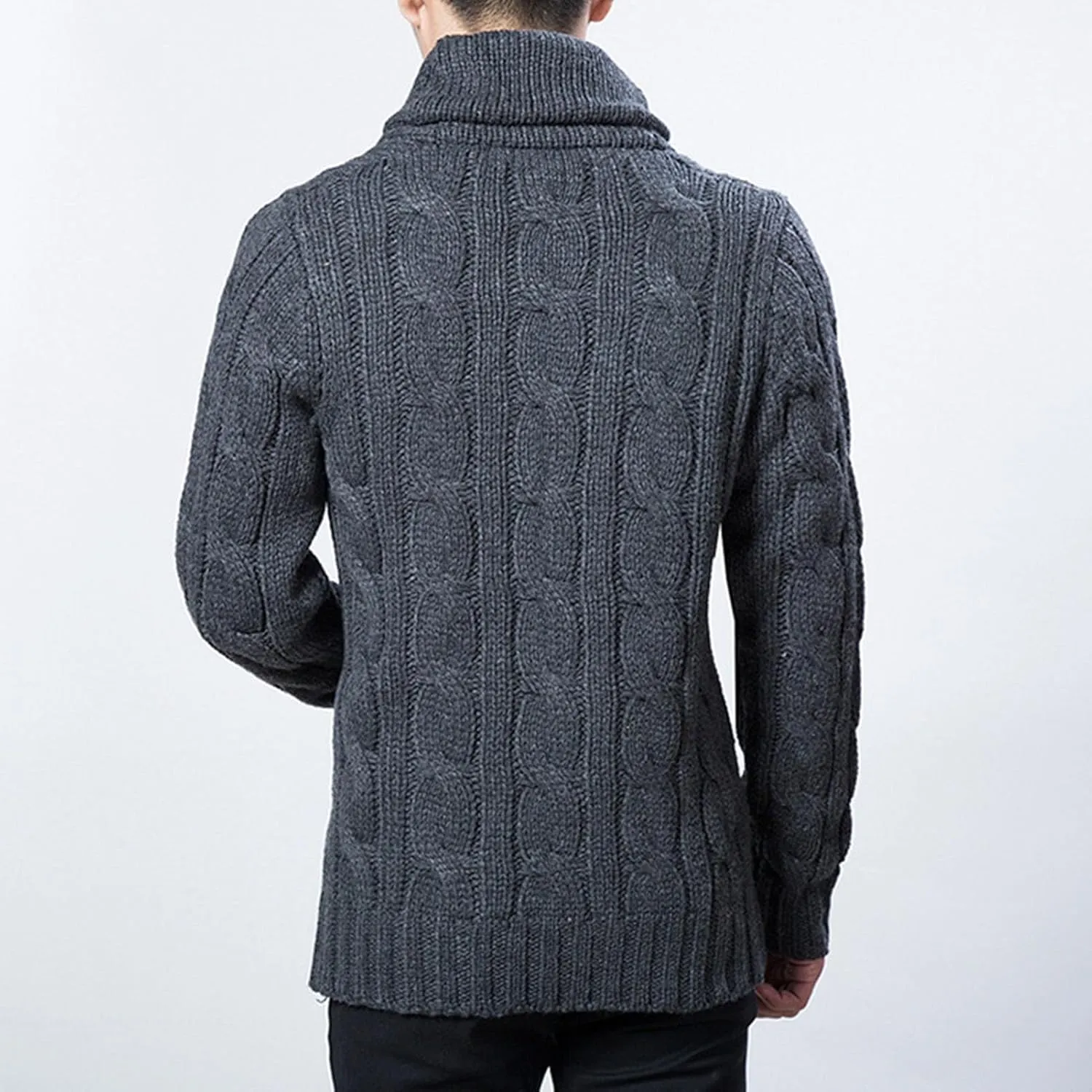 Men Shawl Collar Cardigan Sweater Casual Button Down Open Front Knitwear Loose Cable Knitted Ribbed Jacket Outwear